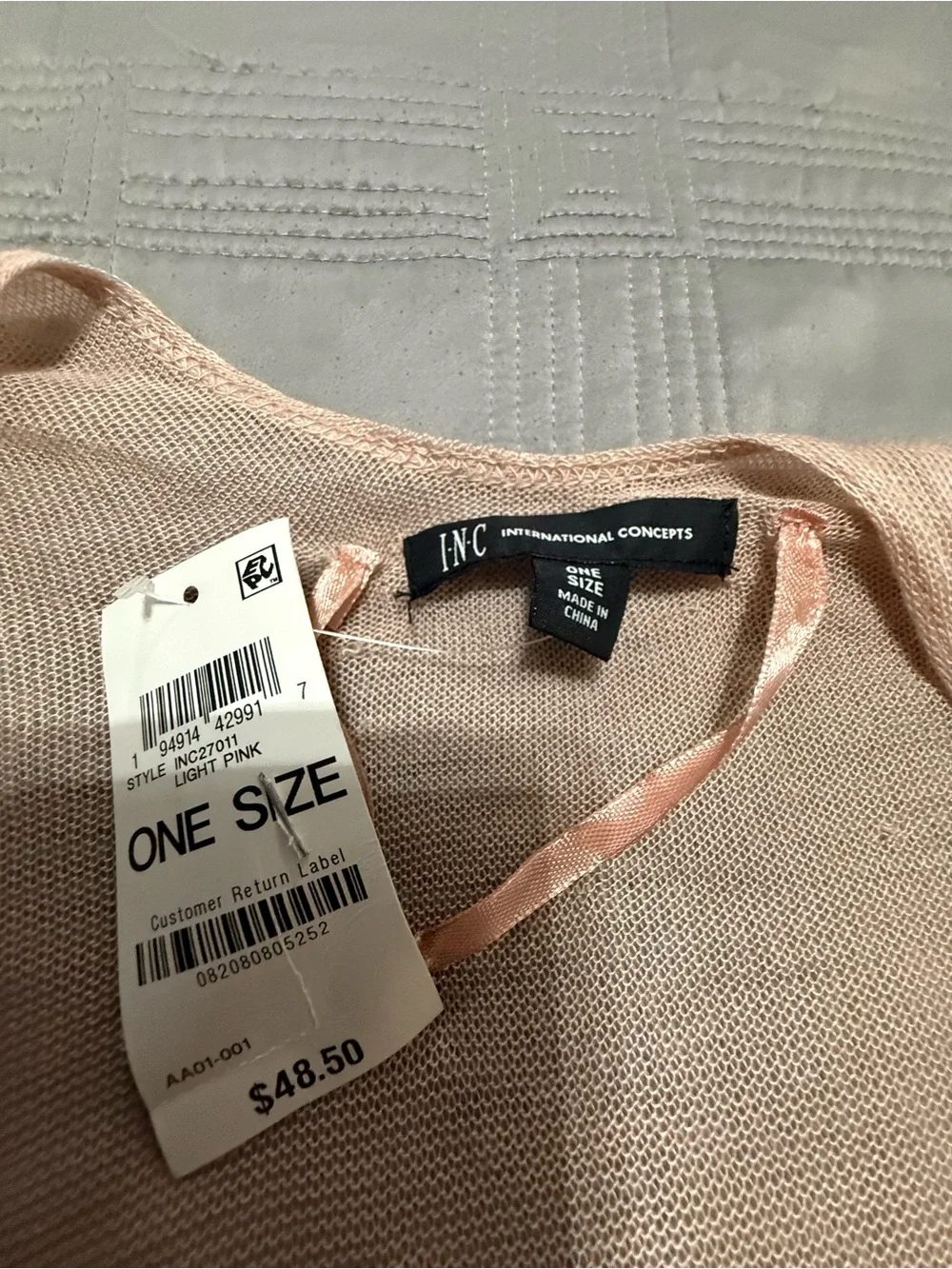 I.N.C. International Concepts Soft Light Pink open-front drapey cardigan. NWT